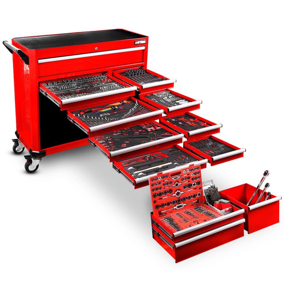 Daytona D655PS 655-Piece Machinery Tool Set with 43-Inch 12-Drawer Red Roller Cabinet