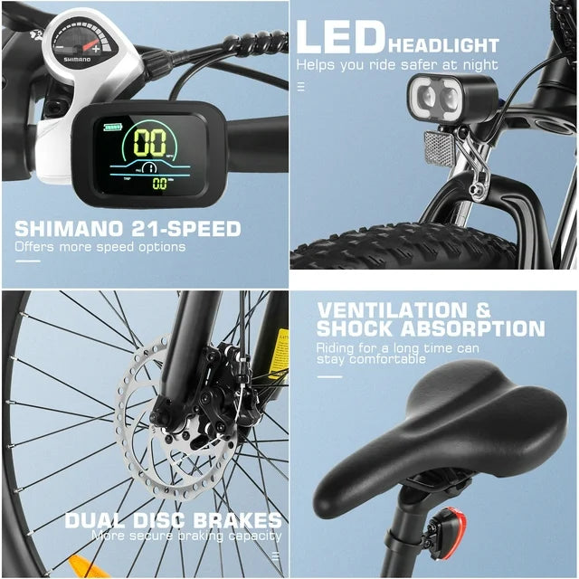 Funcid Electric Bike, Electric Bike for Adults 27.5" EBike 500W Adult Electric Bicycle, 19.8MPH Electric Mountain Bike, 48V 10.4Ah Battery, Lockable Suspension Fork, Shimano 21 Speed, LCD Display