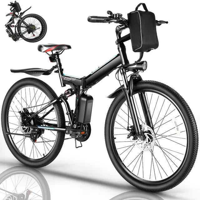 Gocio 26 in. Electric Bike for Adults, 500W Folding Electric Mountain Bicycle Max 50Miles, Full Suspension, 48V Foldable E-Bike with Removable 374.4Wh Lithium-Ion Battery Electric City Bike