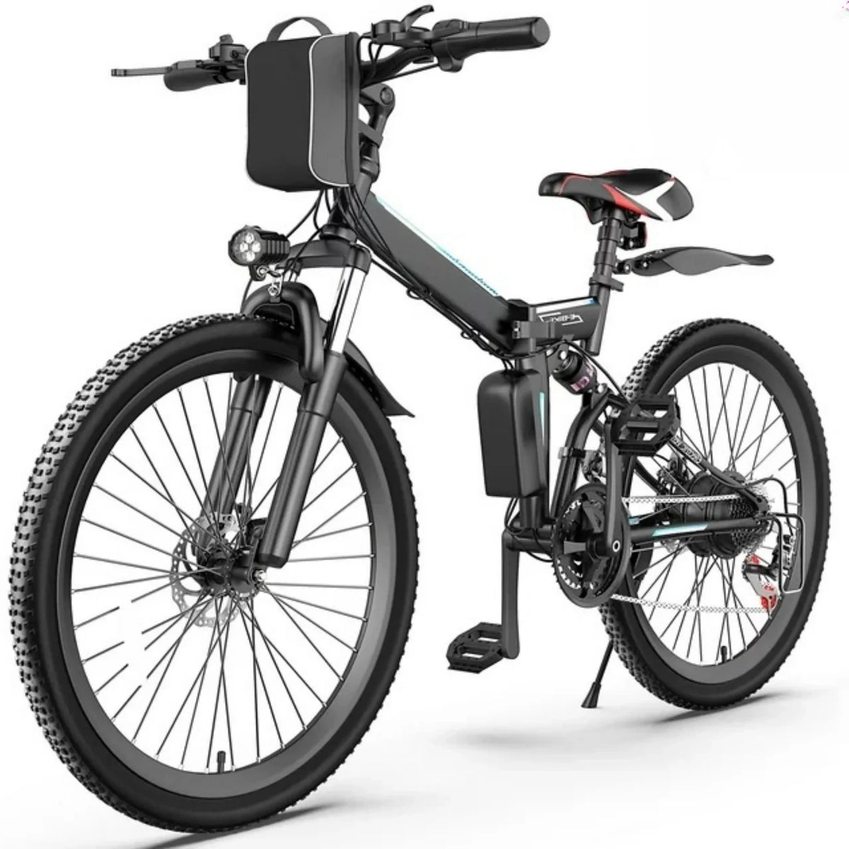 Gocio 26 in. Electric Bike for Adults, 500W Folding Electric Mountain Bicycle Max 50Miles, Full Suspension, 48V Foldable E-Bike with Removable 374.4Wh Lithium-Ion Battery Electric City Bike