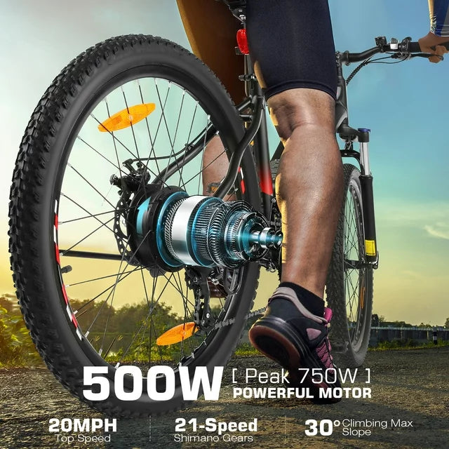 Funcid Electric Bike, Electric Bike for Adults 27.5" EBike 500W Adult Electric Bicycle, 19.8MPH Electric Mountain Bike, 48V 10.4Ah Battery, Lockable Suspension Fork, Shimano 21 Speed, LCD Display