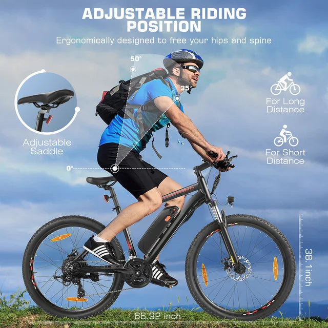 Funcid Electric Bike, Electric Bike for Adults 27.5" EBike 500W Adult Electric Bicycle, 19.8MPH Electric Mountain Bike, 48V 10.4Ah Battery, Lockable Suspension Fork, Shimano 21 Speed, LCD Display