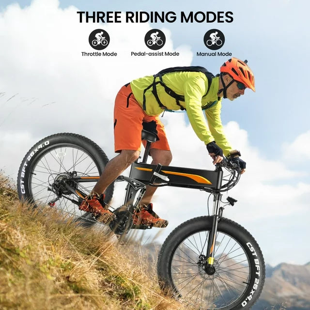 Funcid Electric Bike, 26"x4" Fat Tire Electric Bike for Adults 500W Ebike Foldable Adult Electric Mountain Bicycles with 48V 10Ah Battery, Lockable Suspension Fork, Shimano 21 Speed Gears