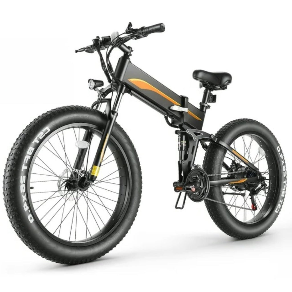 Funcid Electric Bike, 26"x4" Fat Tire Electric Bike for Adults 500W Ebike Foldable Adult Electric Mountain Bicycles with 48V 10Ah Battery, Lockable Suspension Fork, Shimano 21 Speed Gears