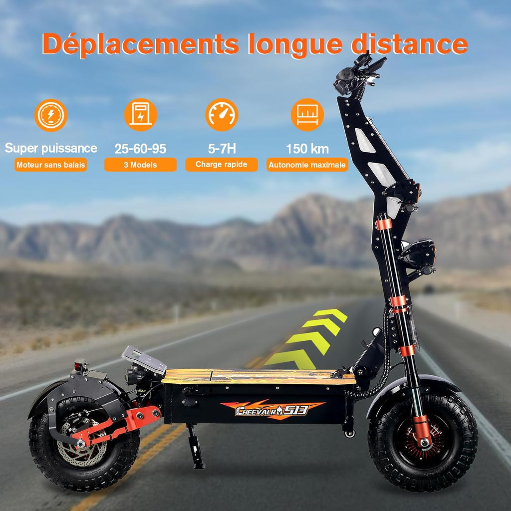 JAYSIMXIN Puissante Trottinette Électrique Adulte Scooter, 14 Pouces Trottinette électrique Tout Terrain, système de Suspension Confortable, Batterie au 60V 40Ah, 8 Heures de Charge,130 km.