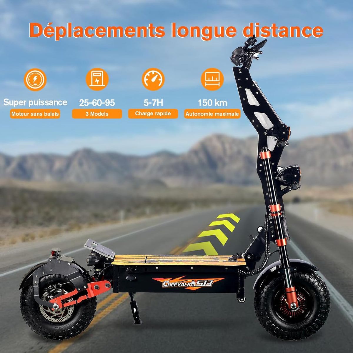 JAYSIMXIN Puissante Trottinette Électrique Adulte Scooter, 14 Pouces Trottinette électrique Tout Terrain, système de Suspension Confortable, Batterie au 60V 40Ah, 8 Heures de Charge,130 km.