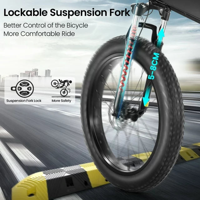 Funcid Electric Bike, 26"x4" Fat Tire Electric Bike for Adults 500W Ebike Foldable Adult Electric Mountain Bicycles with 48V 10Ah Battery, Lockable Suspension Fork, Shimano 21 Speed Gears